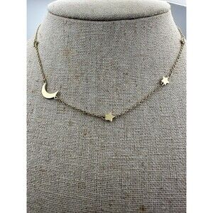 14k Gold Over Sterling Silver Moon Star Dainty Necklace 16.5”